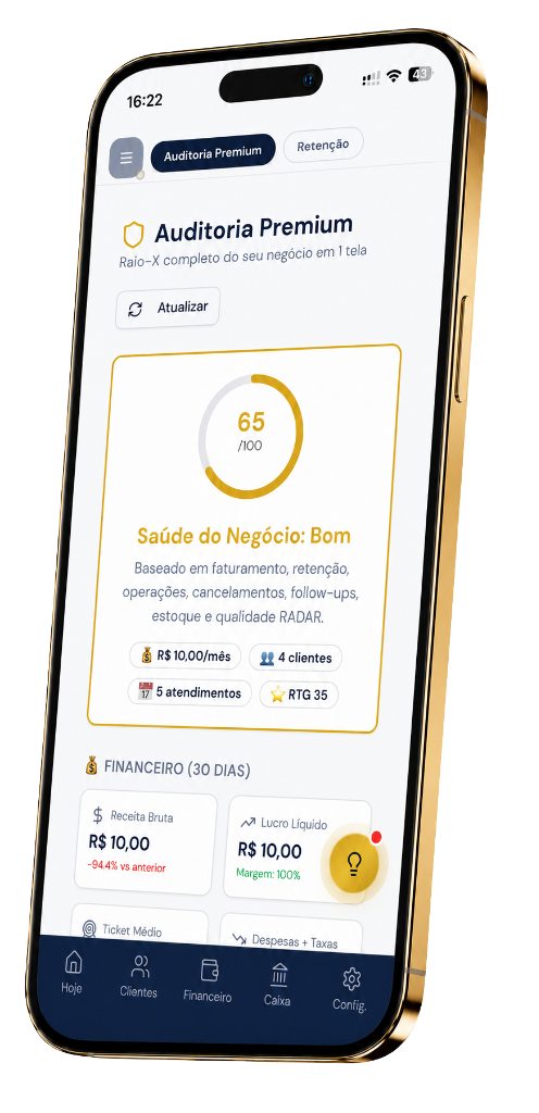 Celular 3D com interface do app RTG Pro